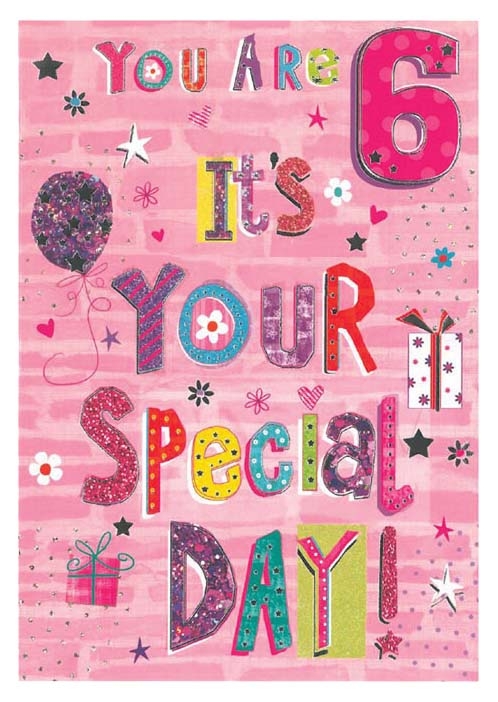 AGE 6 CARDS,Female 6`s Floral Text