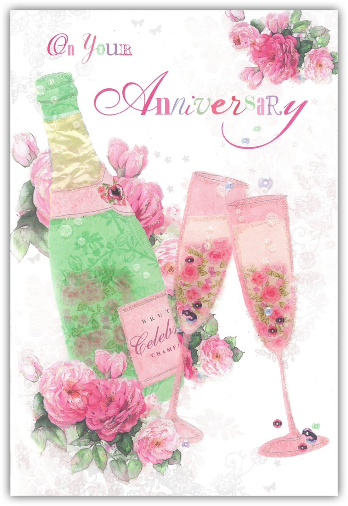 ANNIVERSARY CARDS,Your 6`s Champagne,Floral & Flutes