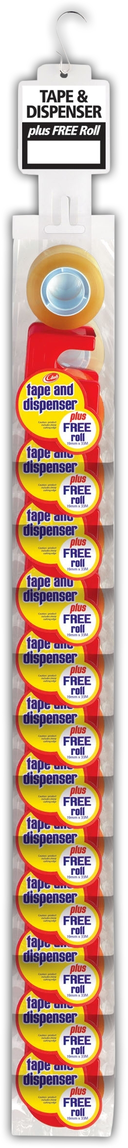 CLEAR TAPE,+Dispenser 2 Rolls 19x33 Clip Strip (Club) C897 [Packs Only]