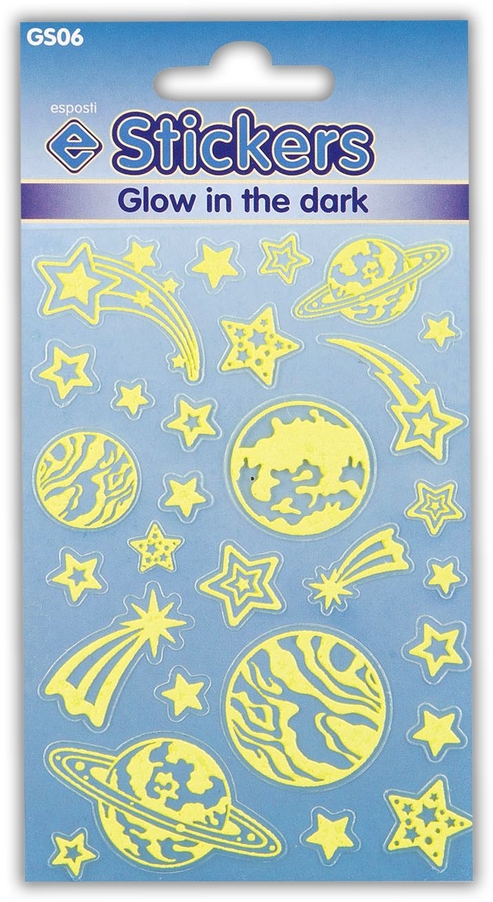 STICKERS,Glow in Dark Stars & Planets H/pk [Packs Only]