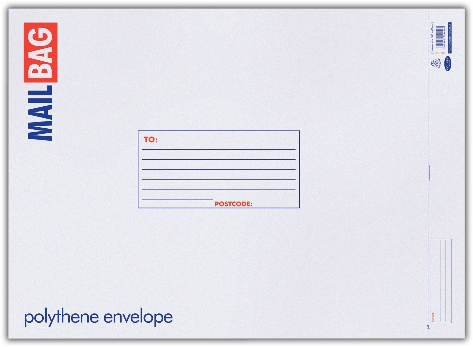 MAIL BAG,Poly 50x65cm (Jumbo) 75 Micorn C243 [Packs Only]