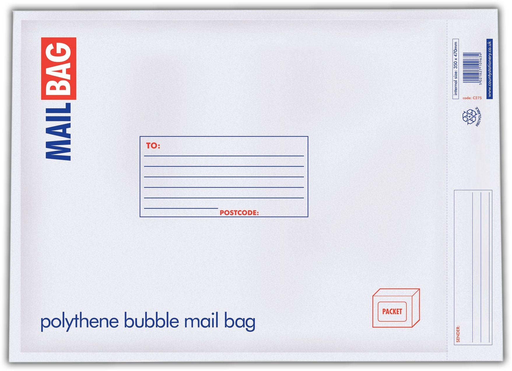 MAIL BAG,Poly Bubble Self Seal 350x470mm (Extra Large) C275 [Packs Only]