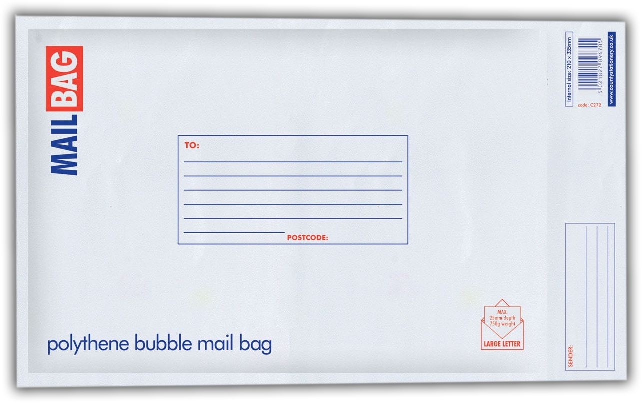 MAIL BAG,Poly Bubble Self Seal 210x335mm (Medium) C272 [Packs Only]
