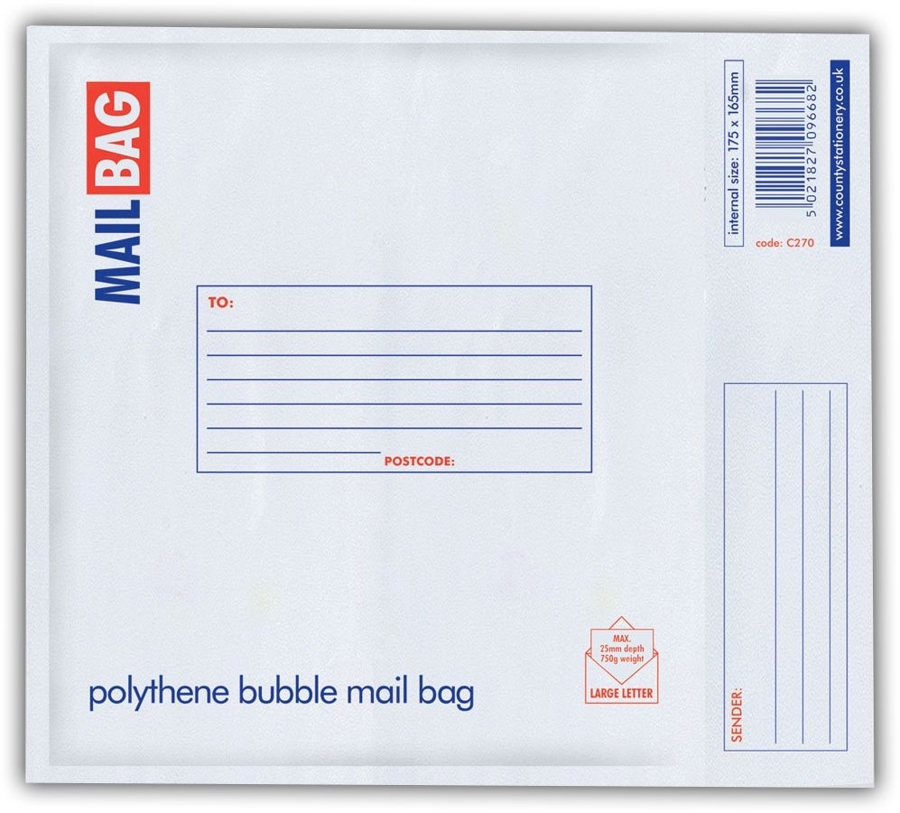 MAIL BAG,Poly Bubble Self Seal 175x165mm (CD) C270 [Packs Only]