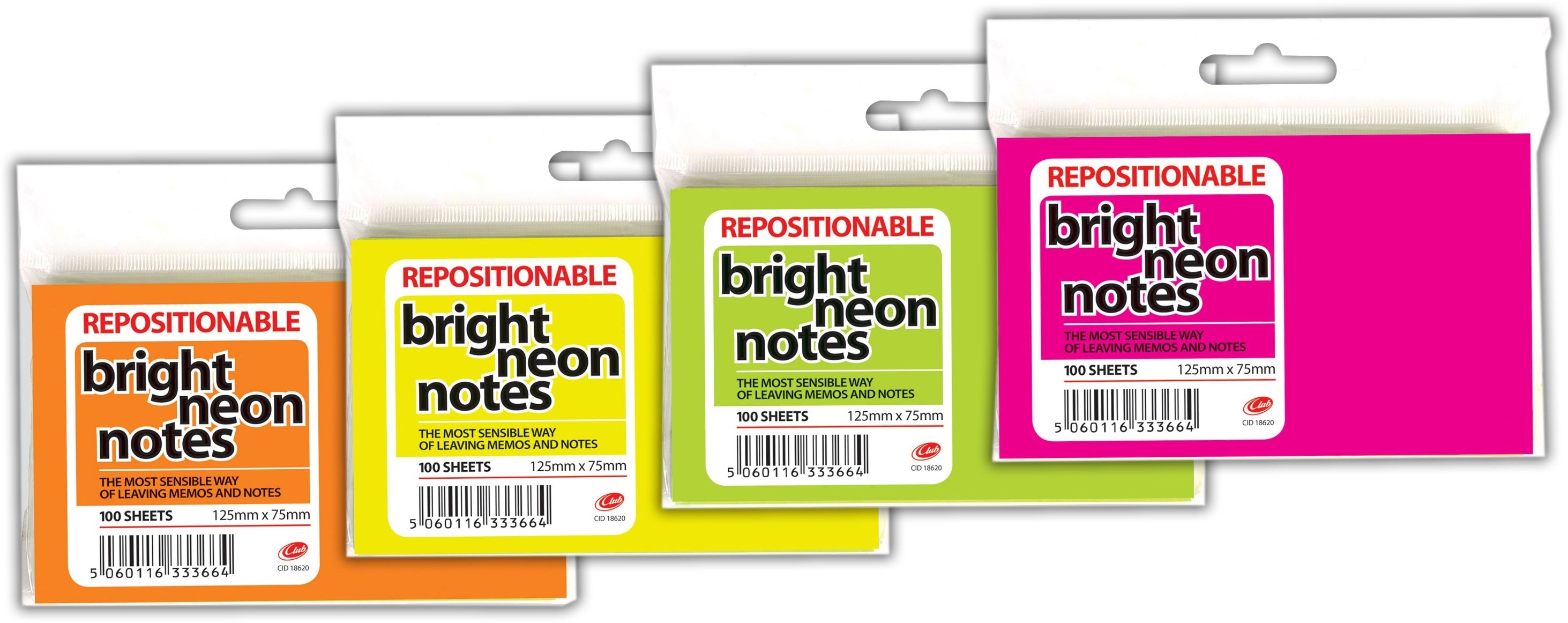 STICK ON NOTES,Bright Neon 125x75mm (Hopax) CG21334 [Splittable]