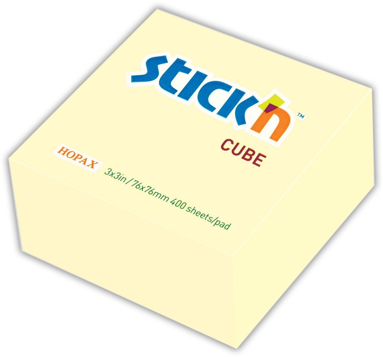STICK ON NOTES,Block Cube 400 Sh Yellow 76x76mm (Hopax) [Splittable]