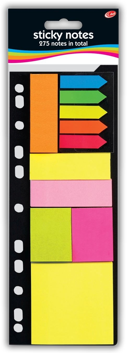 STICK ON NOTES,Bright Neon Multi H/pk (Club) [Splittable]