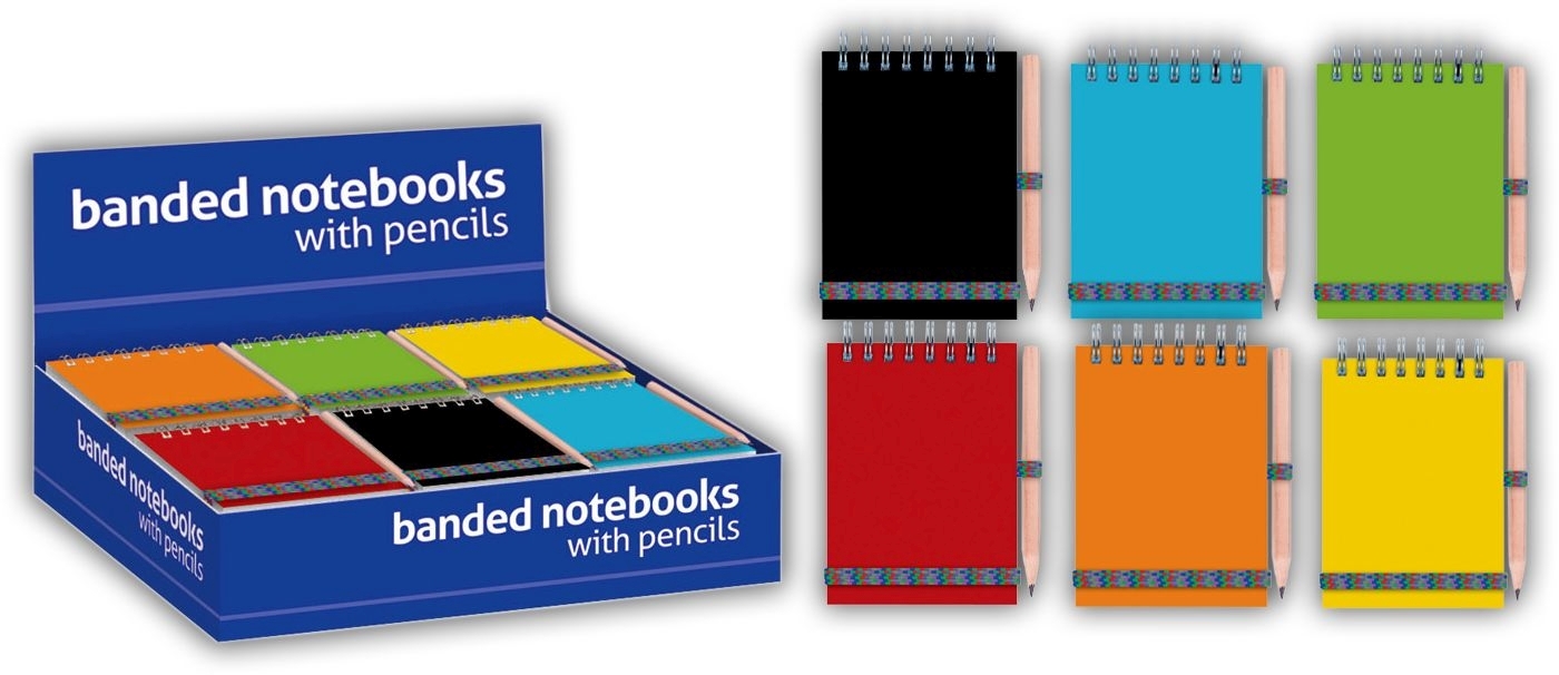 NOTEBOOK,Banded+Pencil A7 Asst.Cols CDU CB568 [Packs Only]