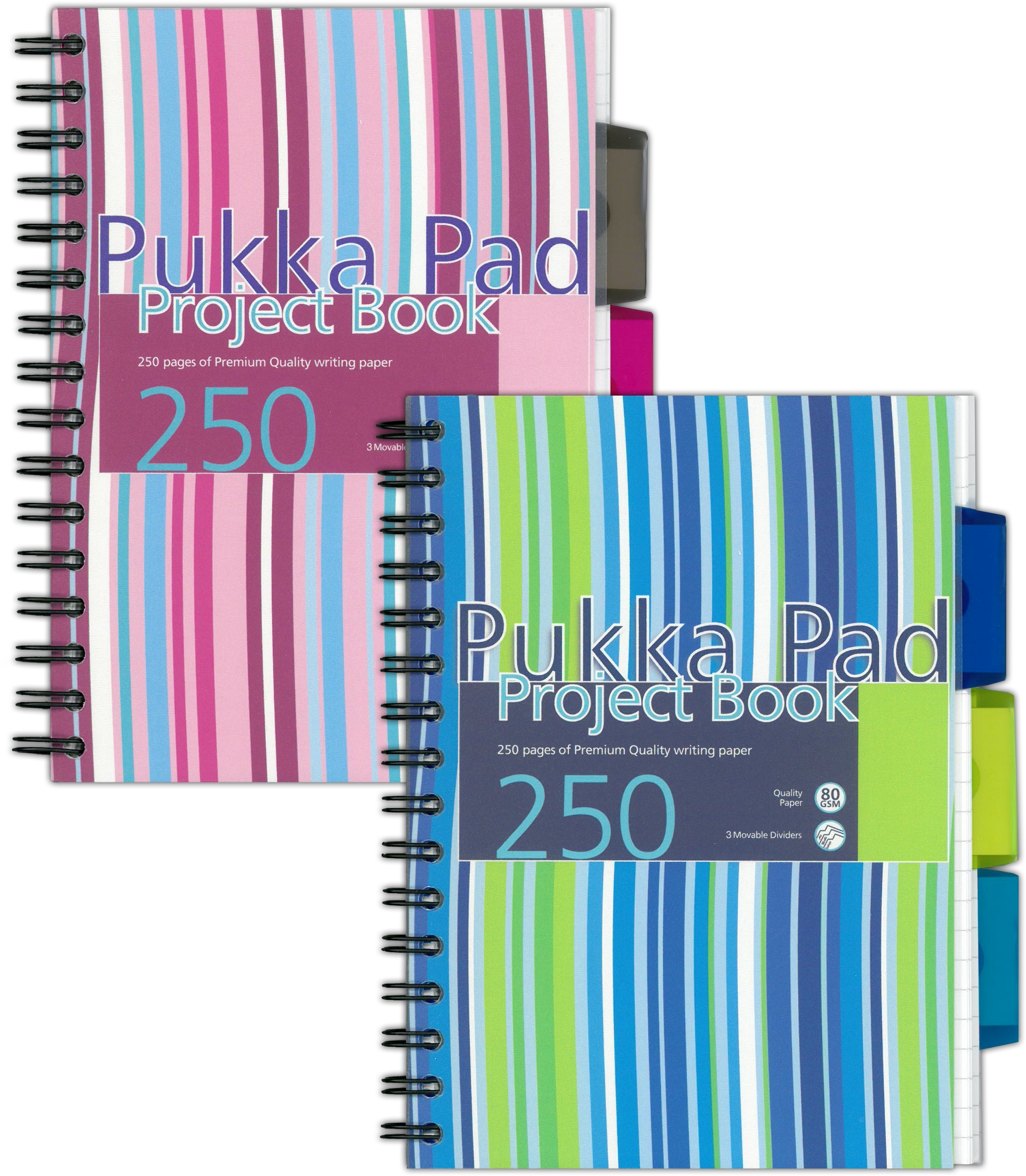 PROJECT BOOK,Pukka Pad,A5 Twin Wire Stripe Design Asst.250pg [Packs Only]