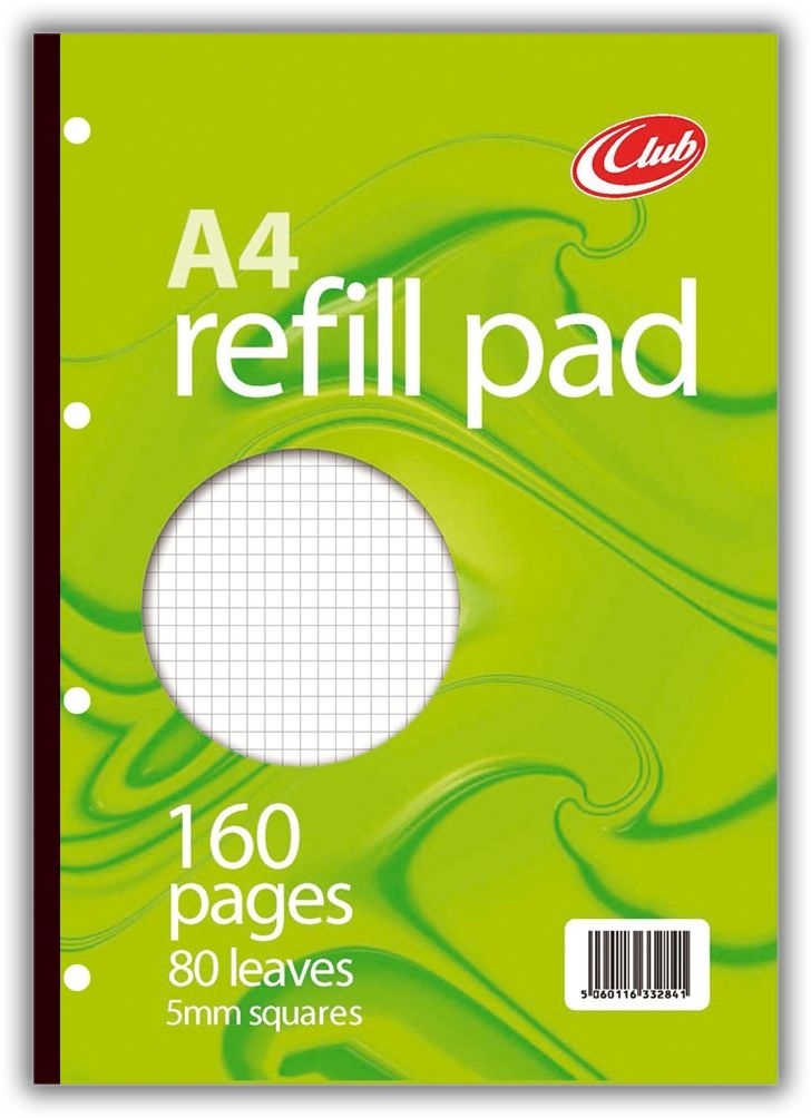 REFILL PAD,A4 Squares 5mm CLUB 160 page 80lv [Packs Only]