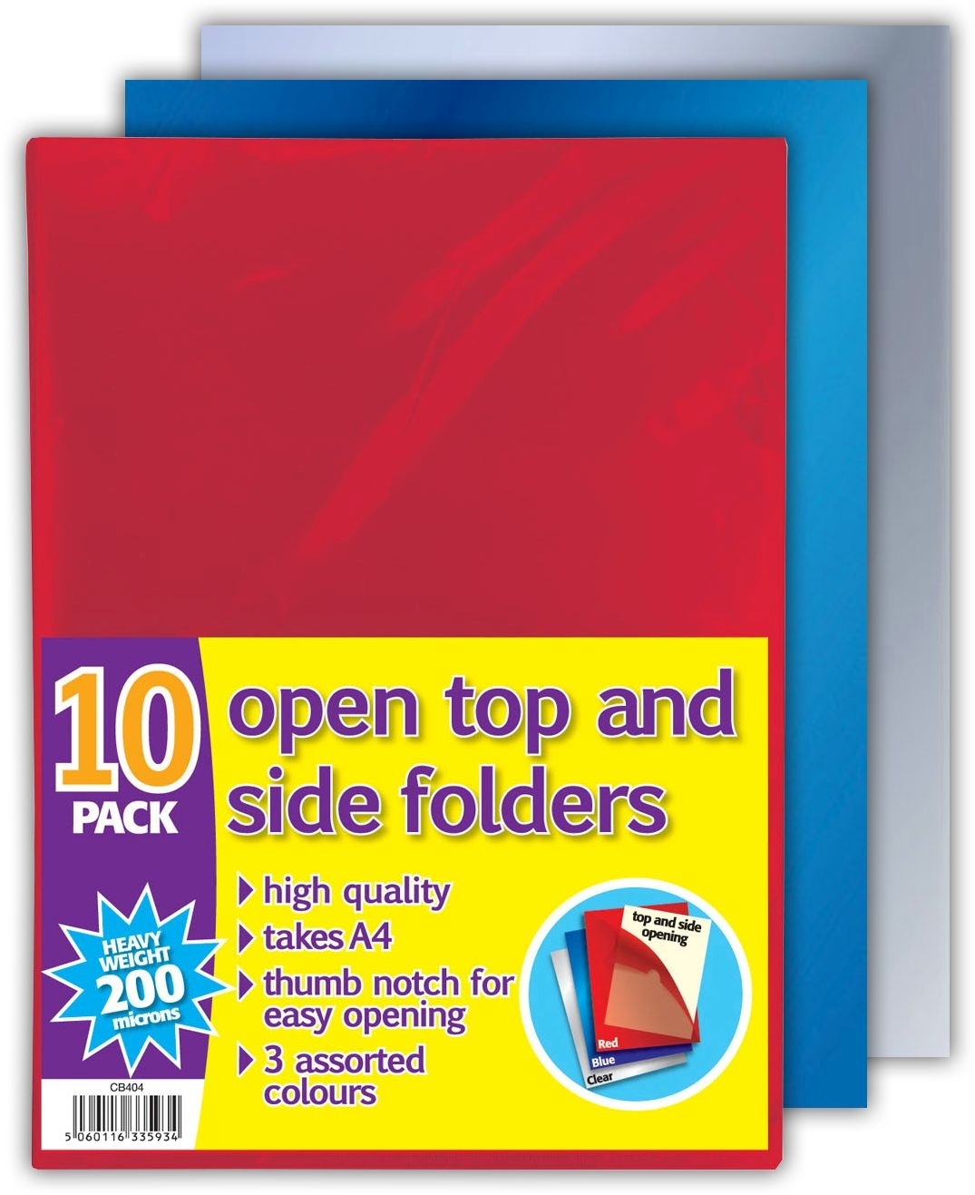 WALLET,Clear Asst Col.Open Top /Side,Heavy Duty A4 10`s CB404 [Splittable]