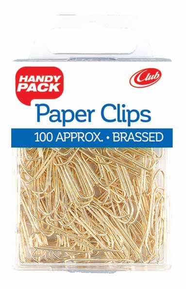 PAPER CLIPS,Brass 26mm 100`s H/pk (Handy Pack) CB589 [Packs Only]