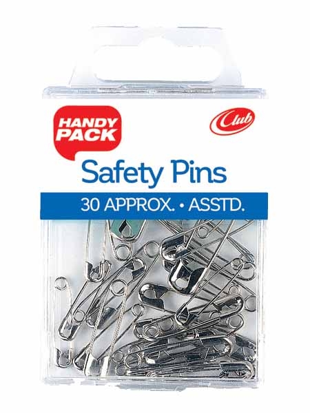 SAFETY PINS,Asst.Sizes 30`s H/pk(Handy Pack) CB593 [Packs Only]
