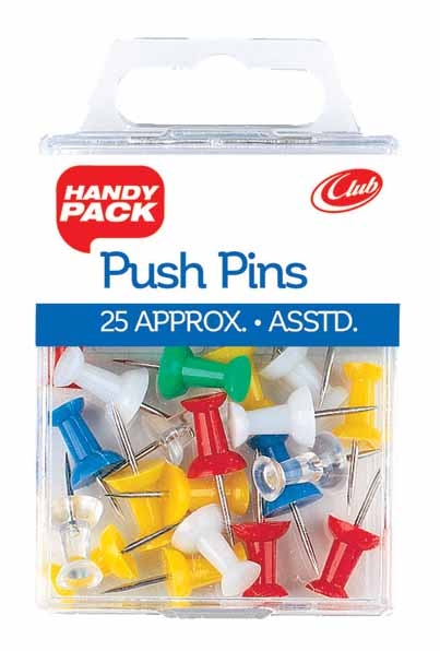 PUSH PINS,Asst.Cols 25`s H/pk (Handy Pack) CB596 [Packs Only]