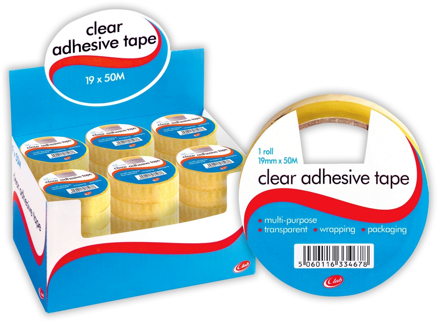 CLEAR TAPE,19x50 (Club) CDU [Splittable]