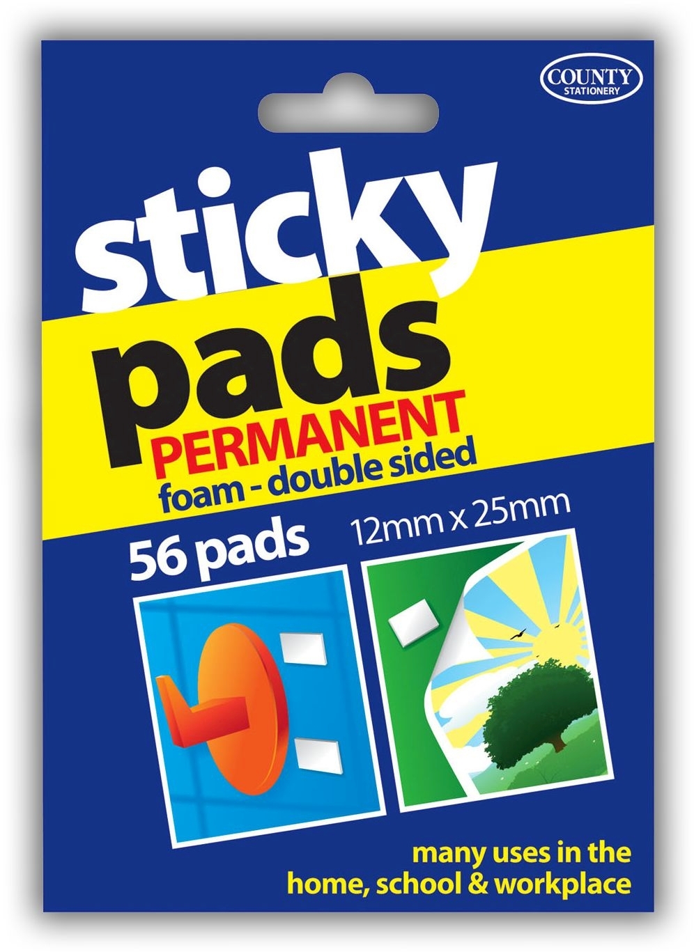 STICKY PADS,Permanent 56`s 12x25mm (County) [Packs Only]
