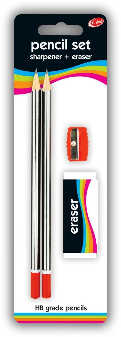 PENCIL SET,HB Sharpener Eraser I/cd CB377 [Packs Only]