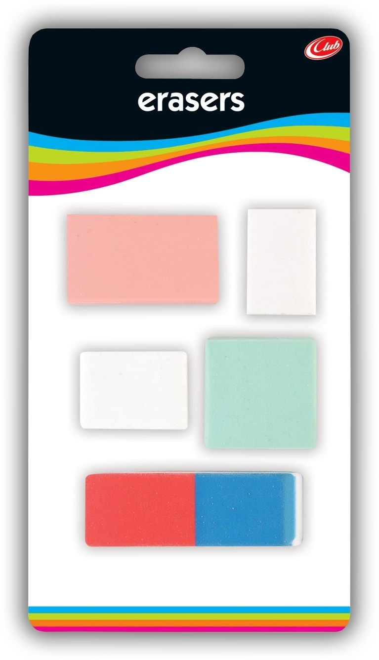 PENCIL ERASER,5`s H/pk (Club) [Packs Only]