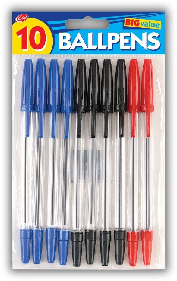 BALL PEN,Stick Black/Blue/Red 10`s H/pk [Splittable]