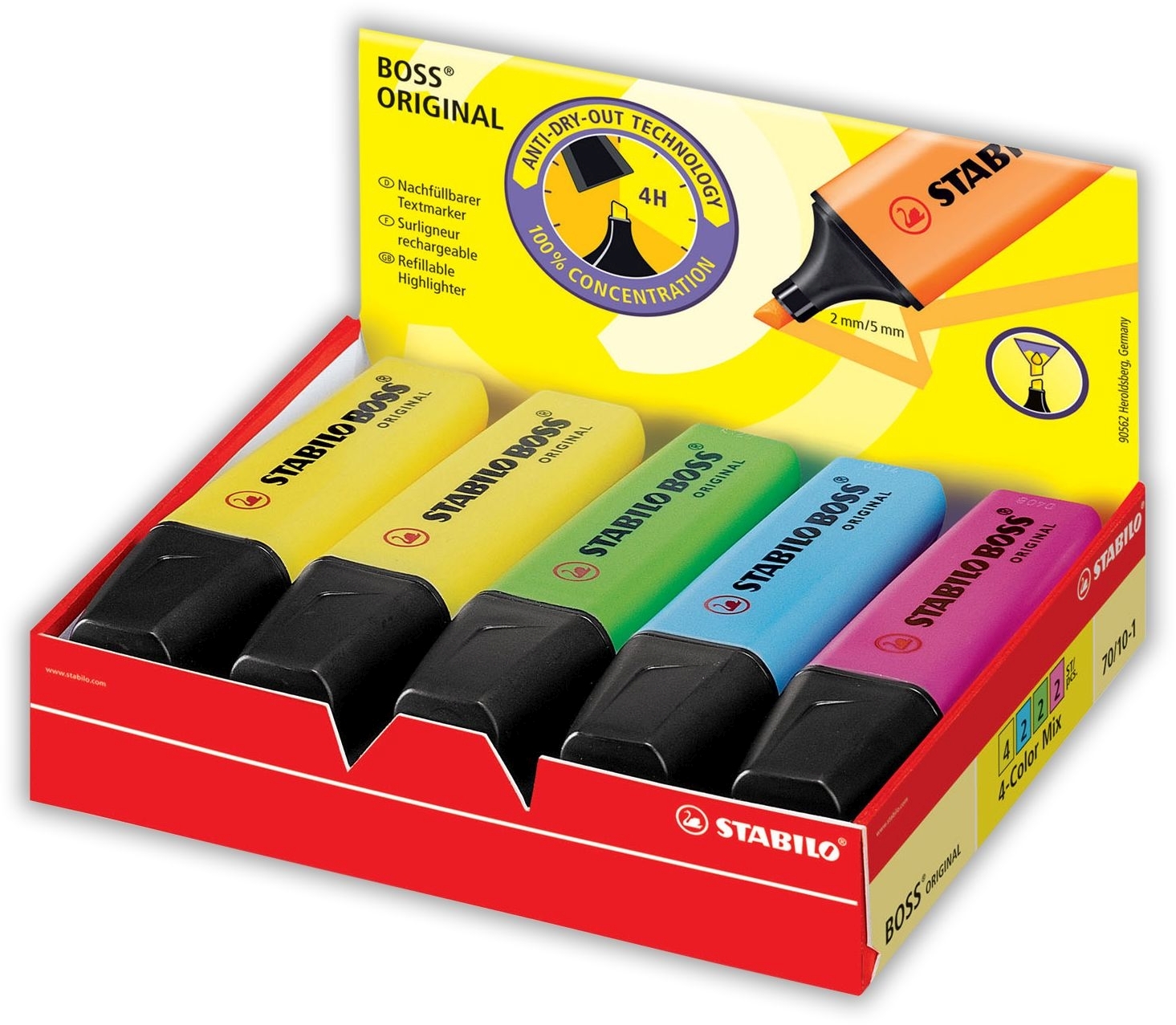 HIGHLIGHTER,Boss Original 4 Asst.Cols Loose Bxd Stabilo [Packs Only]
