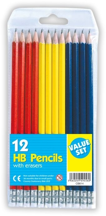 PENCIL,HB Rubber Tipped 12`s In Wallet H/pk CB614 [Splittable]