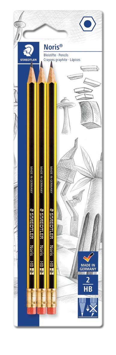 PENCIL,Noris HB Rubber Tipped 3`s I/cd Staedtler [Packs Only]