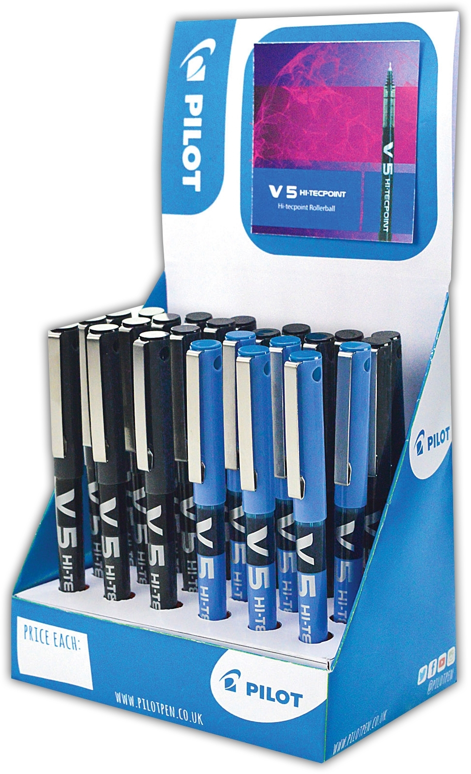 ROLLERBALL PEN,V5 Hi-Tec Blue & Black CDU (Pilot) [Packs Only]