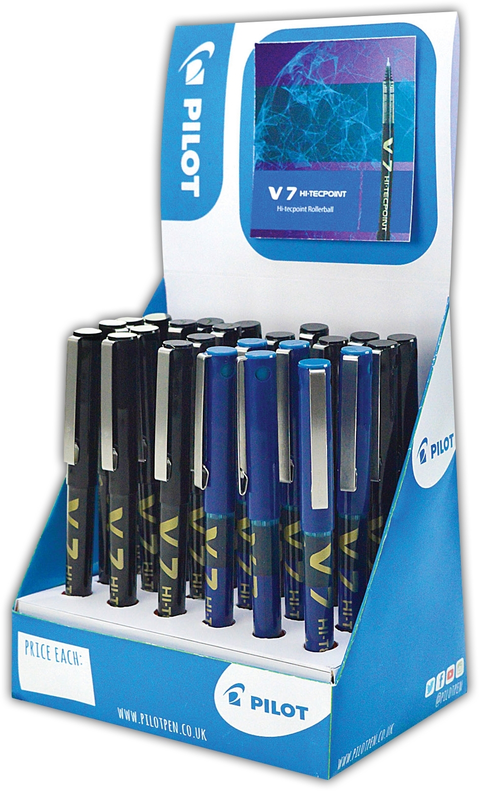 ROLLERBALL PEN,V7 Hi-Tec Blue & Black CDU (Pilot) [Packs Only]