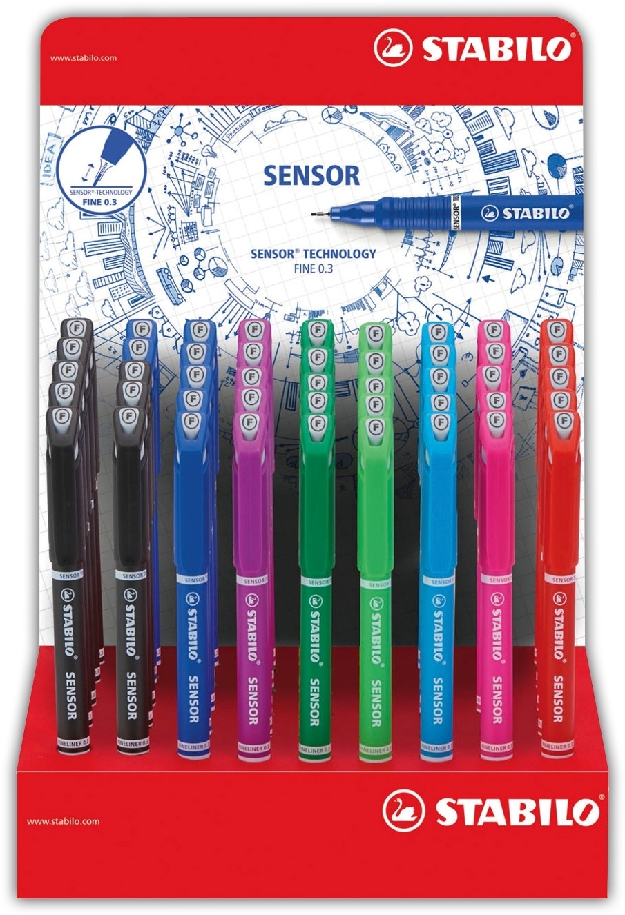 FINELINER SENSOR PEN, Asst.Cols CDU (Stabilo) [Packs Only]