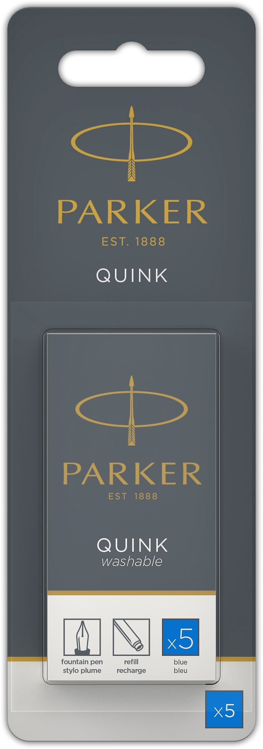CARTRIDGE REFILLS,Blue Washable 5`s Quink Parker [Splittable]