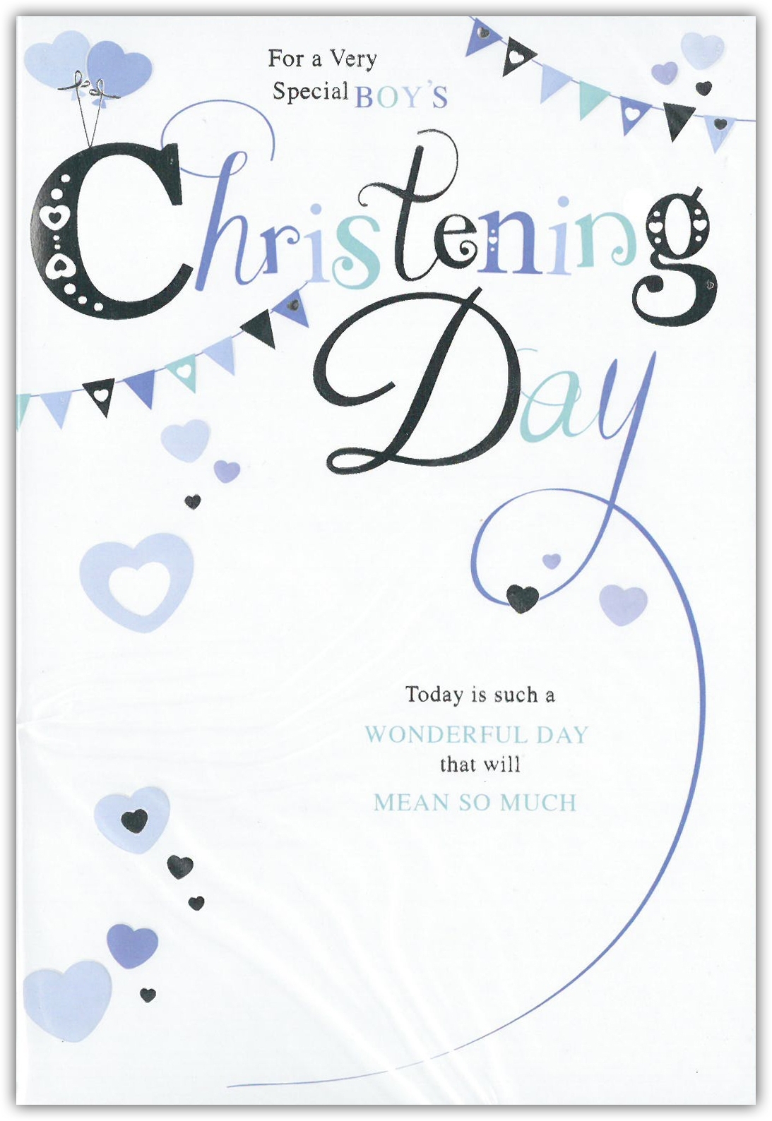 CHRISTENING CARDS,Baby Boy 6`s Hearts & Bunting