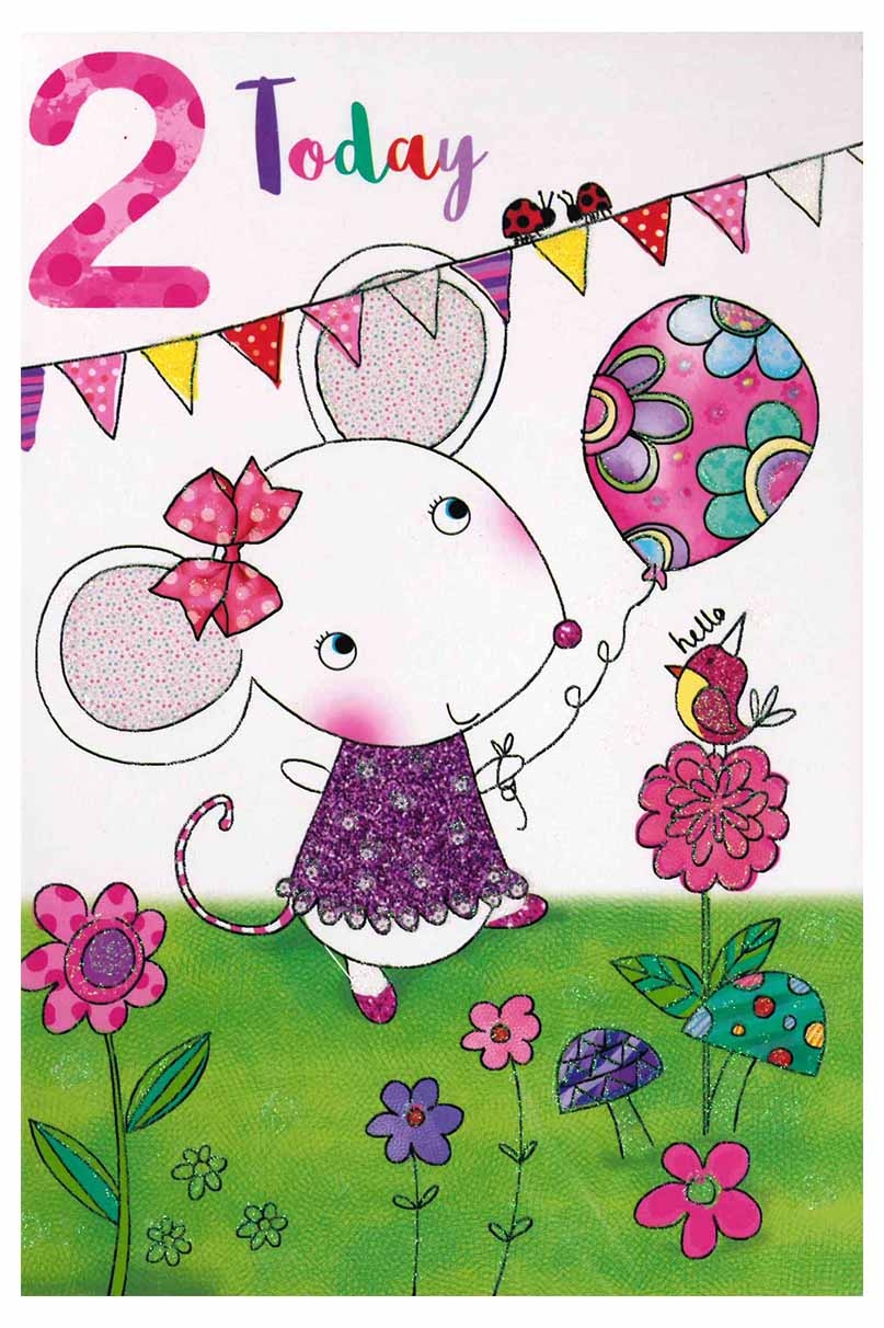 AGE 2 CARDS,Female 6`s Mouse & Balloon