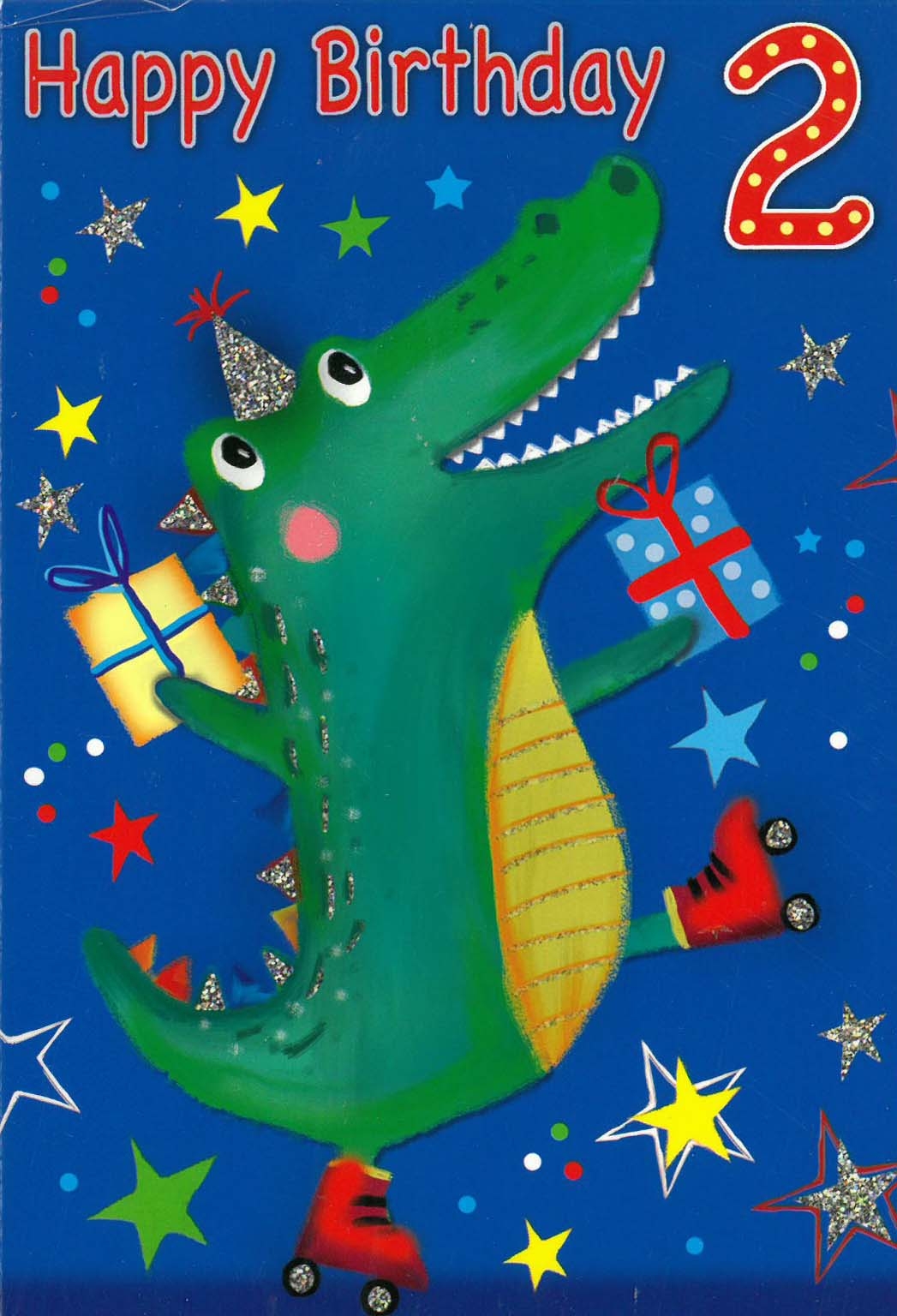 AGE 2 CARDS,Male 6`s Crocodile with Presents