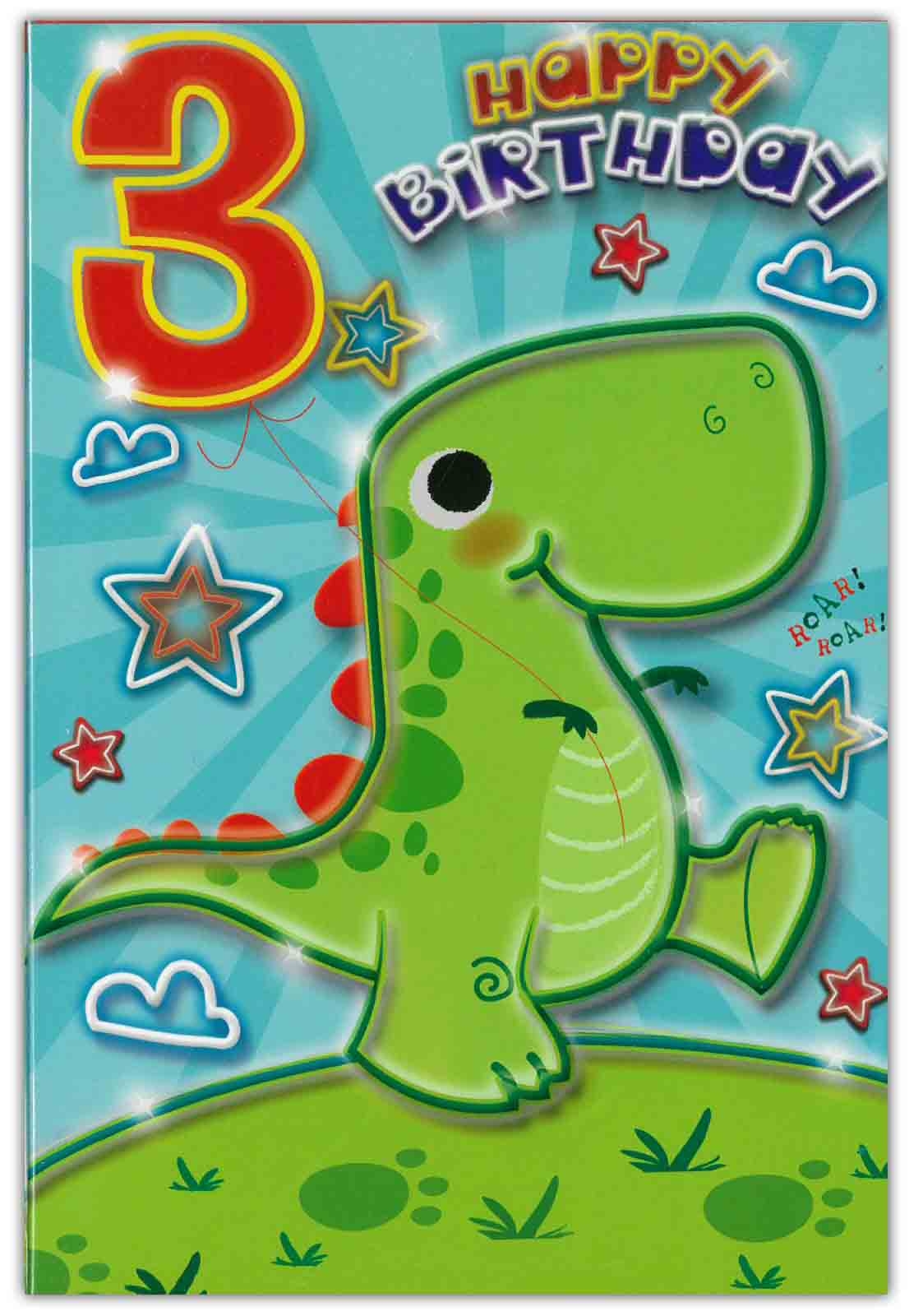AGE 3 CARDS,Male 6`s Dinosaur & Stars