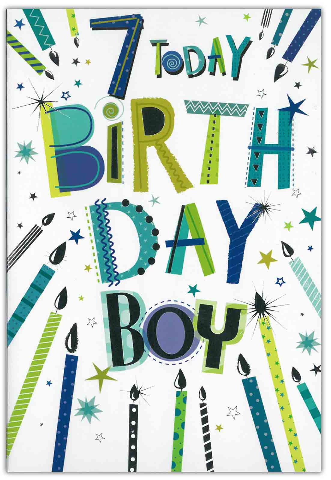 AGE 7 CARDS,Male 6`s Candles & Text