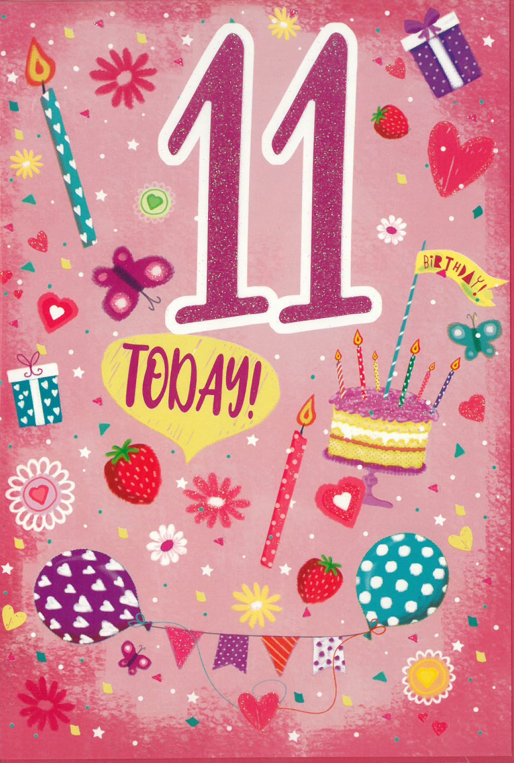 AGE 11 CARDS,Female 6`s Party, Cake, Candles etc.