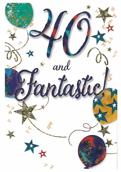 AGE 40 CARDS,Male 6`s Ballons & Stars