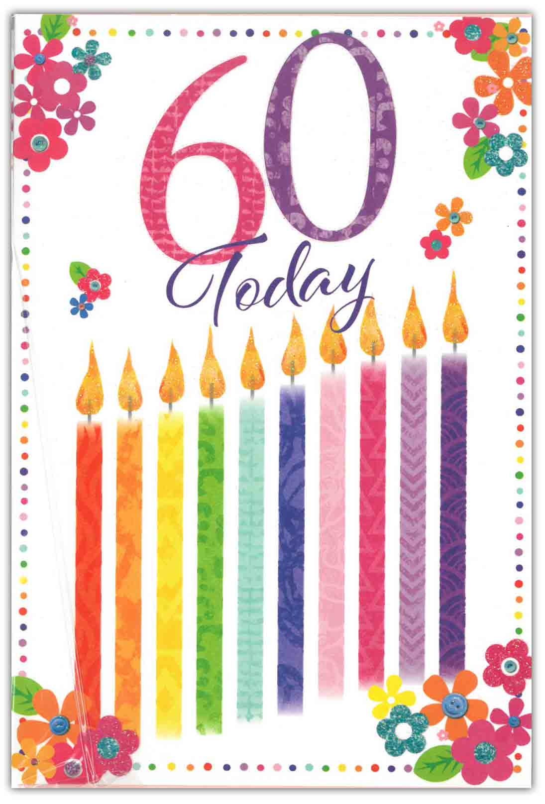 AGE 60 CARDS,Female 6`s Candles, Floral