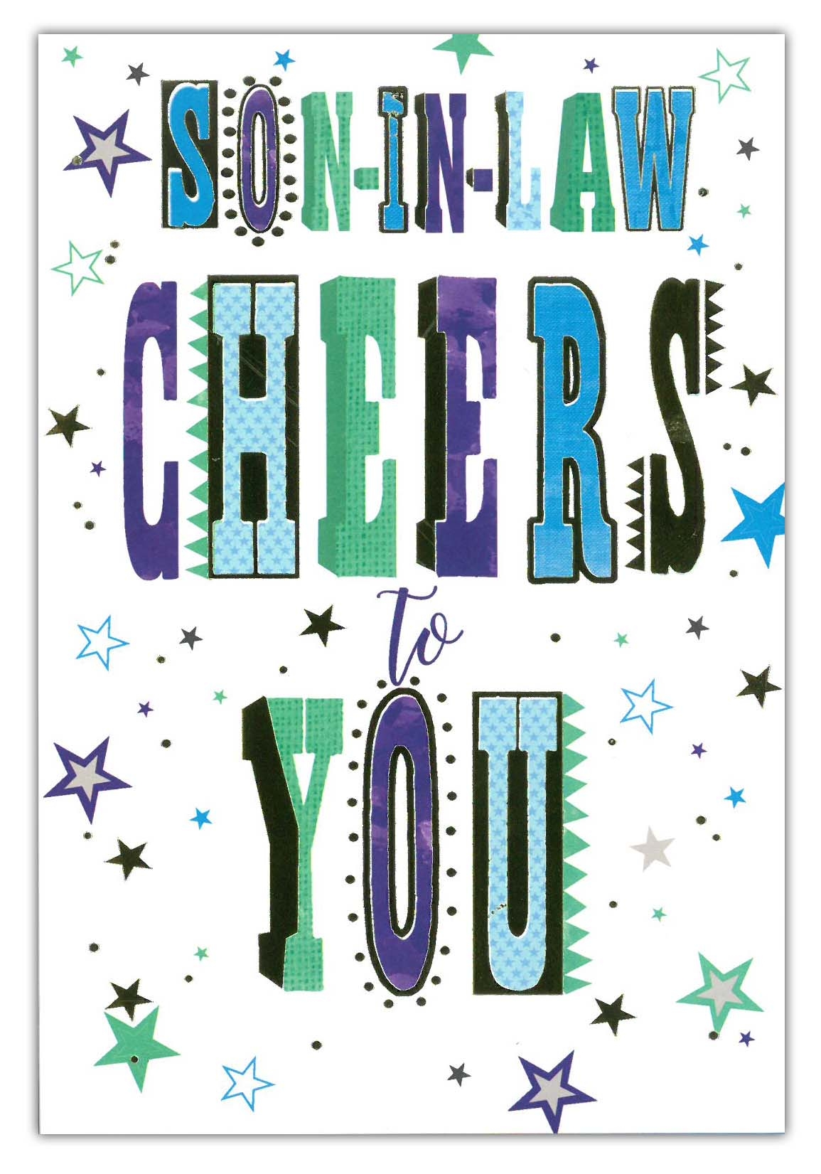 BIRTHDAY CARDS,Son in Law 6`s Stars & Text