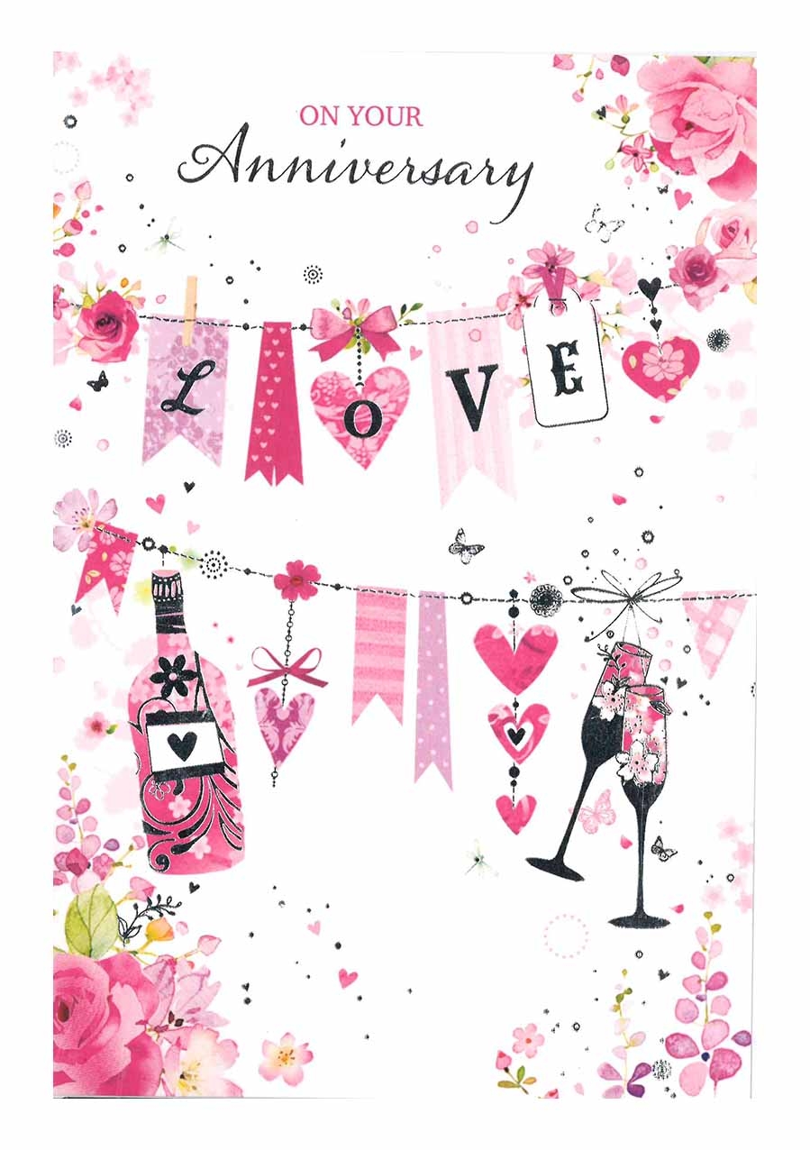 ANNIVERSARY CARDS,Your 6`s Bunting, Champagne & Hearts