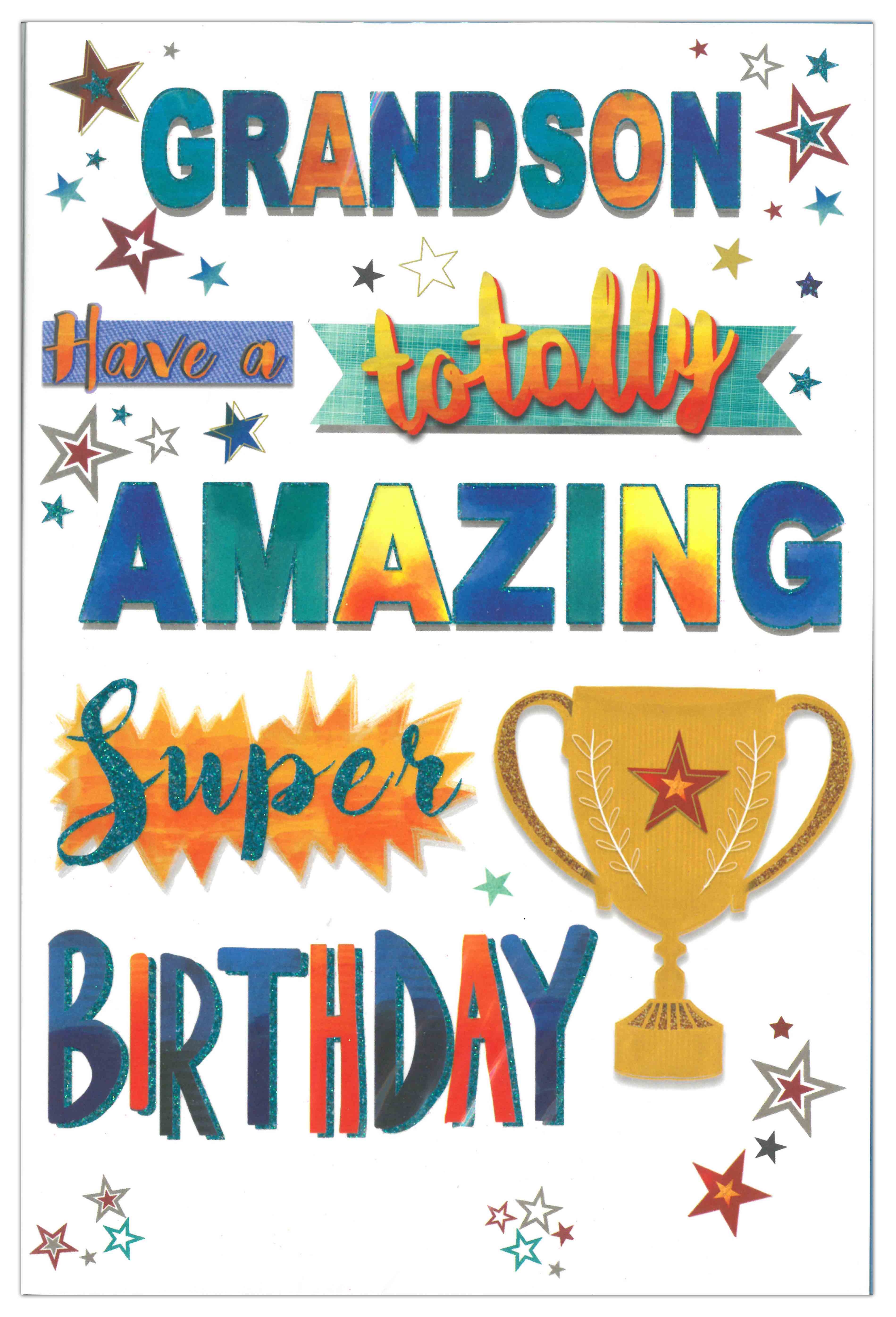 BIRTHDAY CARDS,Grandson 6`s Trophy & Stars