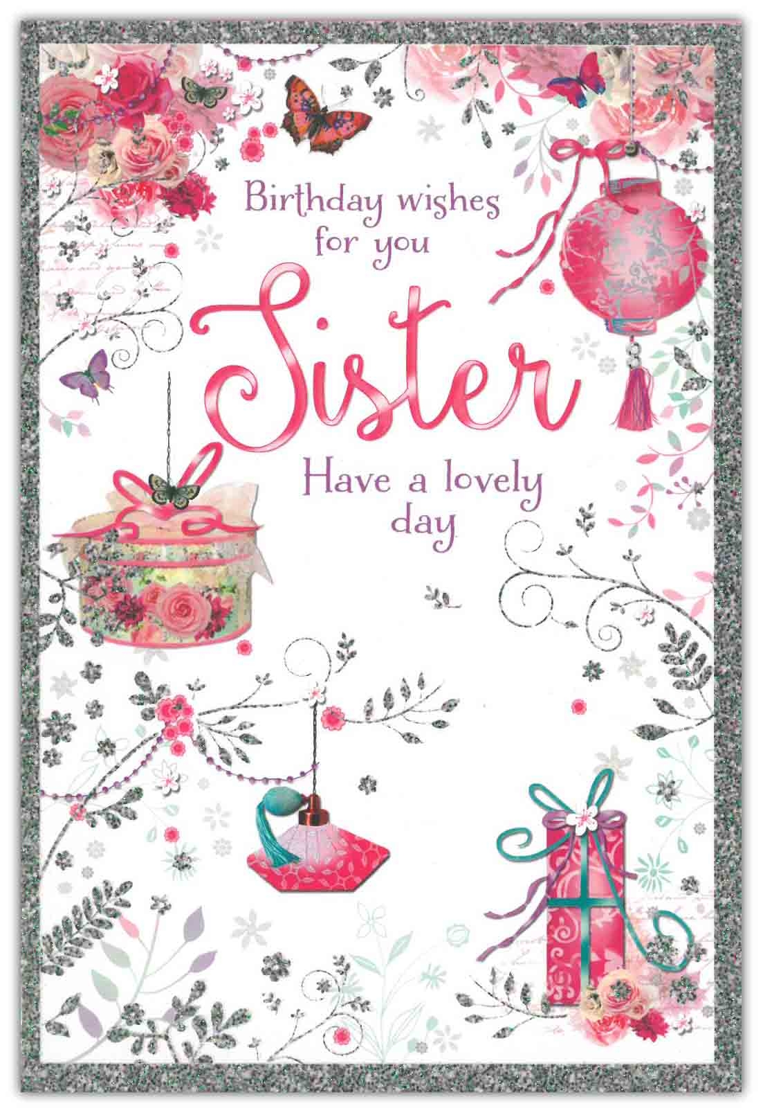BIRTHDAY CARDS,Sister 6`s Floral Basket & Present