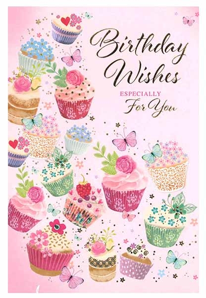 BIRTHDAY CARDS,6`s Cupcakes & Butterflies