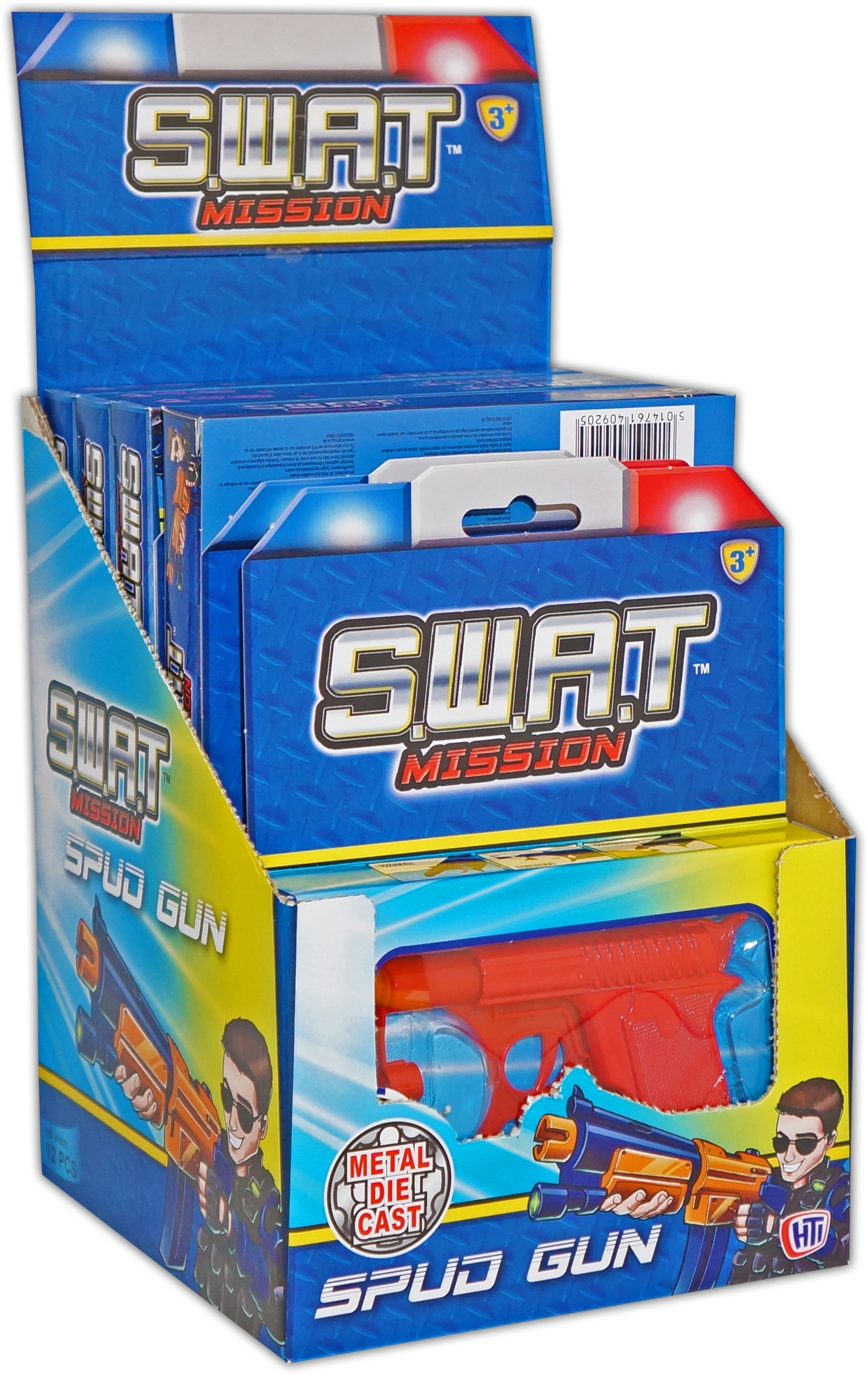 SPUD GUN,Die Cast 4 in 1 H/pk 2 Asst.Cols CDU [Splittable]