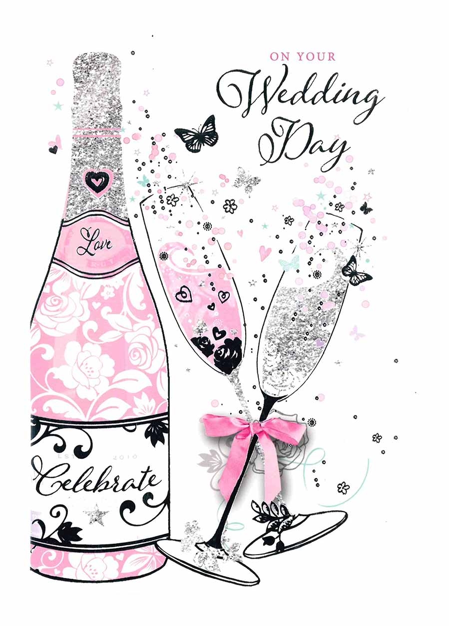WEDDING DAY CARDS,6`s Pink Bubbly & Flutes