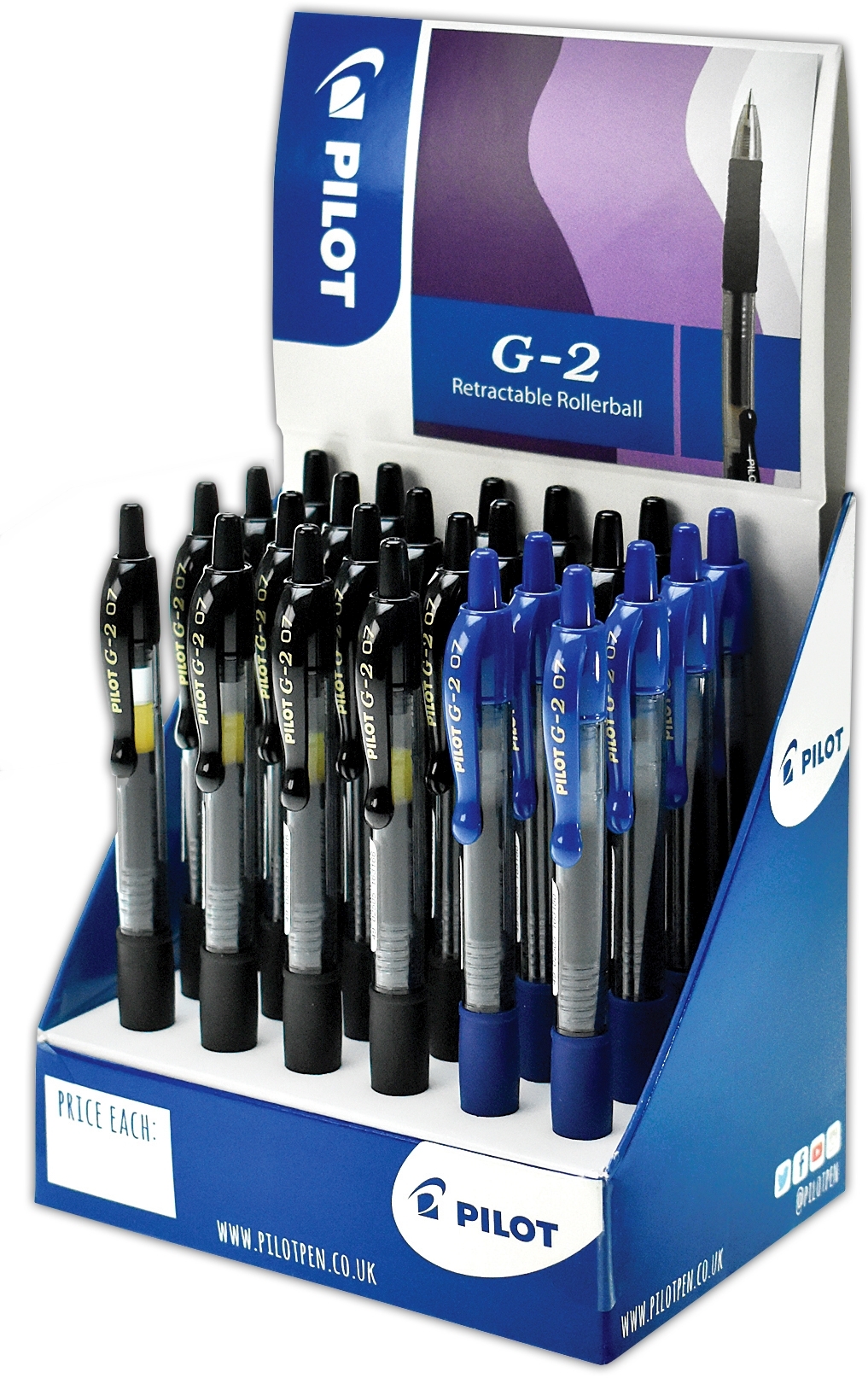 ROLLERBALL PEN,G2 Blue & Black Retractable 0.7 CDU (Pilot) [Packs Only]