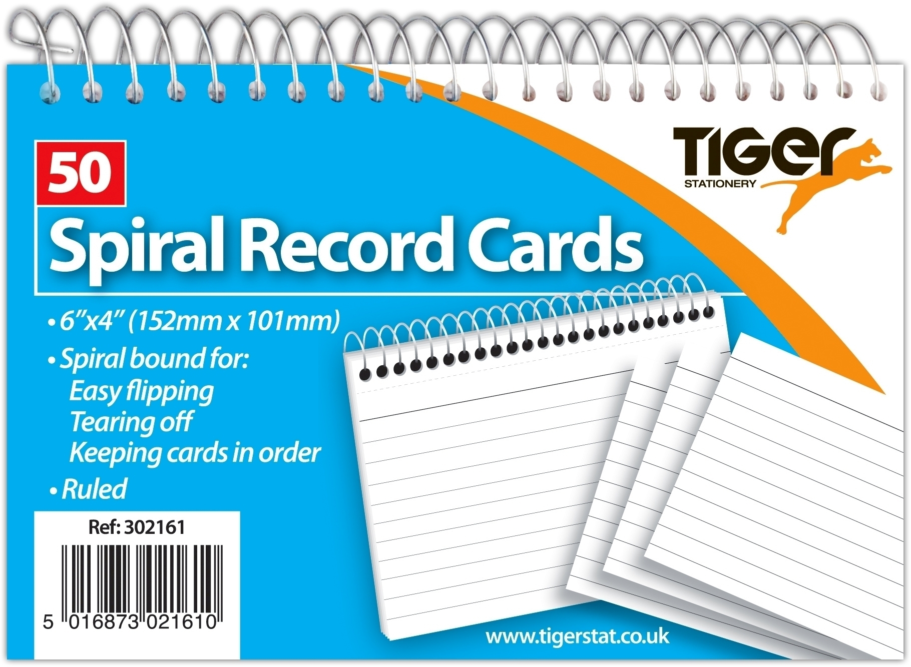 RECORD CARDS,Ruled White Spiral,6x4in/150x100mm 100`s [Packs Only]