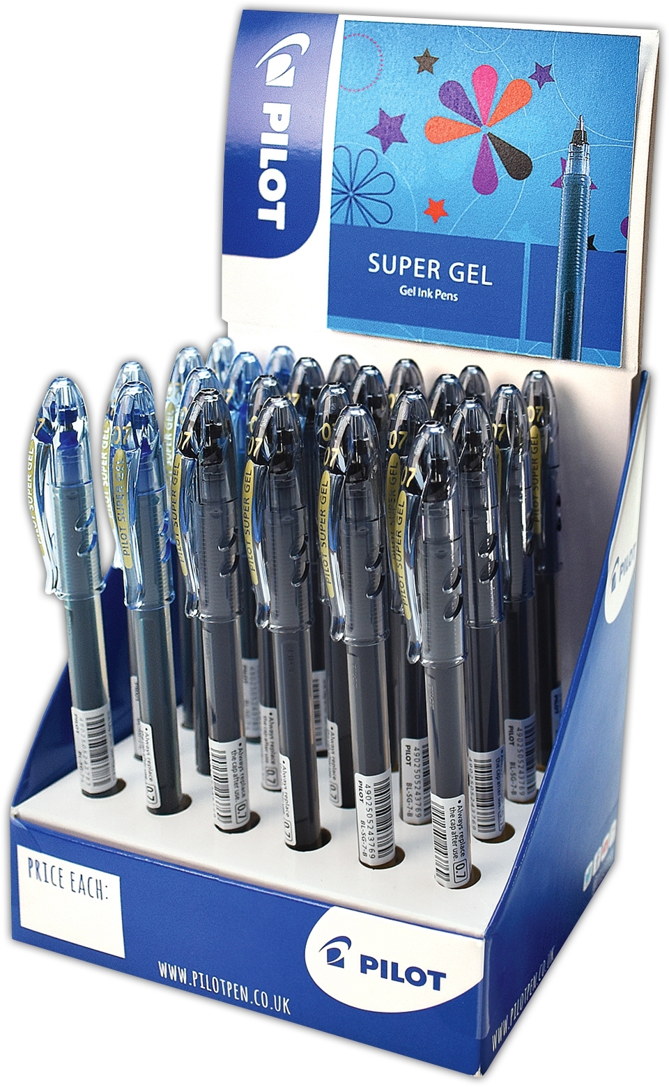 ROLLERBALL PEN,Super Gel Med Blue & Black CDU (Pilot) [Packs Only]