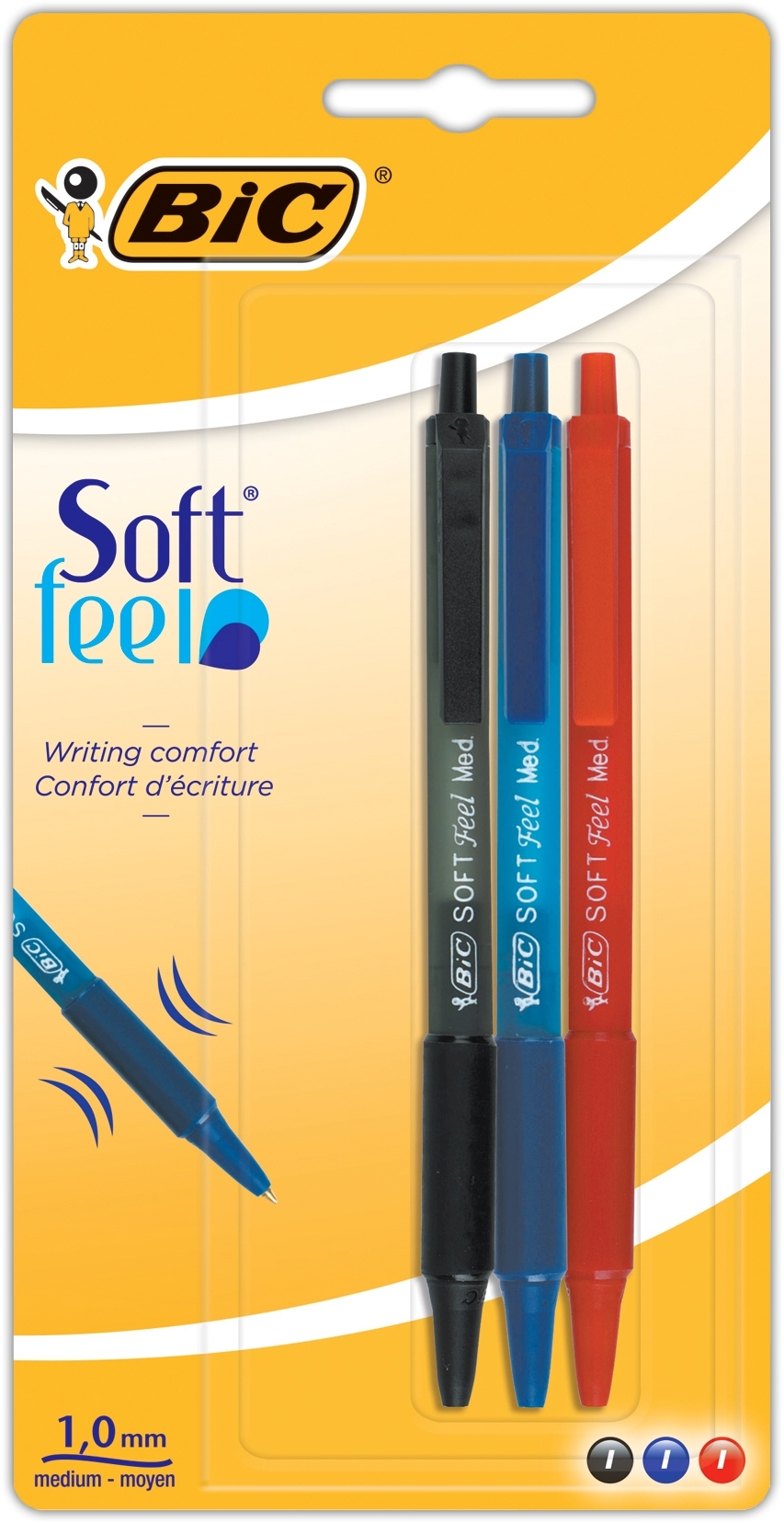 BALL PEN,Soft Feel Clic Grip Asst.3`s I/cd (Bic) [Splittable]