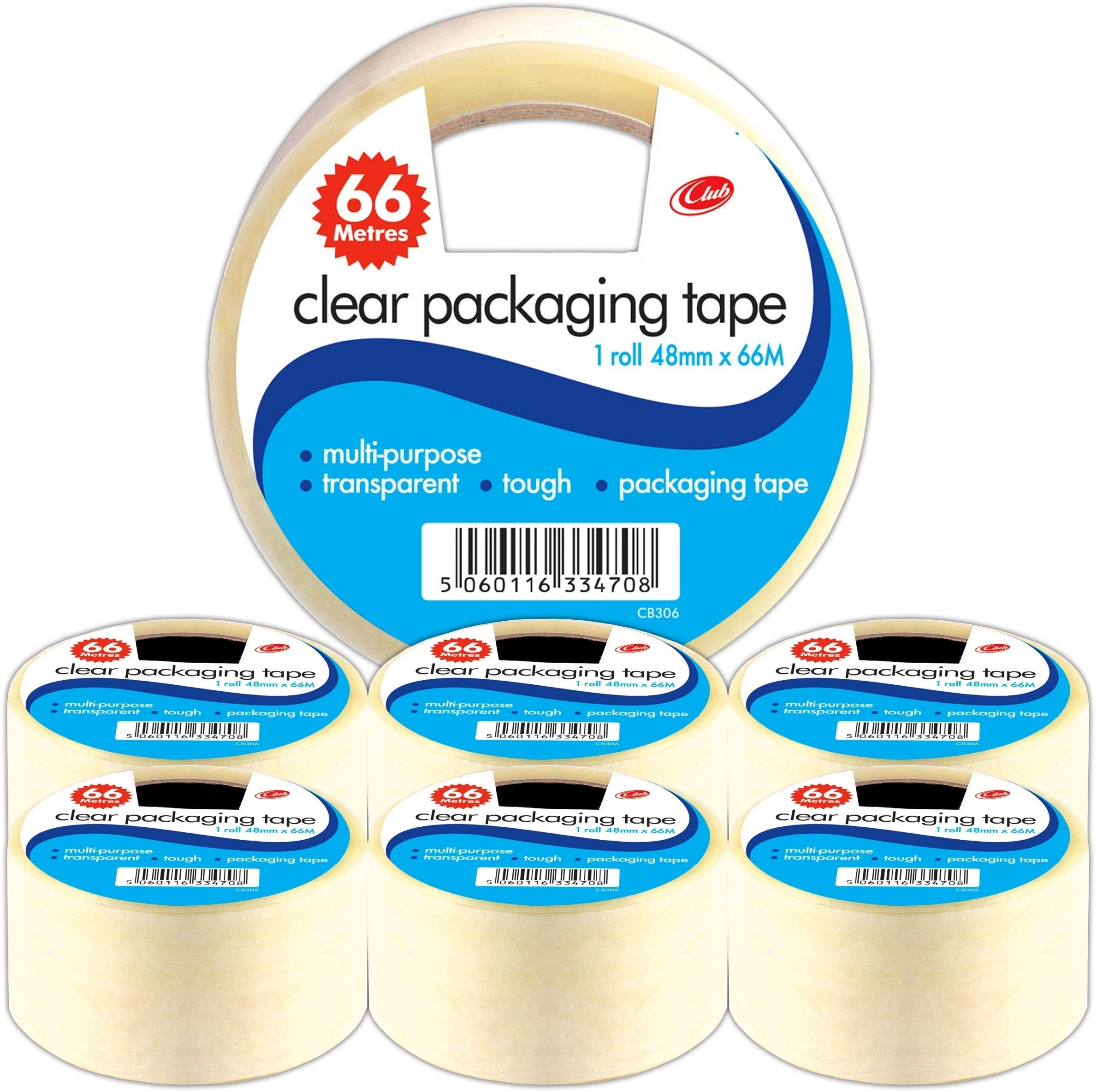 CLEAR TAPE,48x66 (Club) CB306 (Bulk) [Packs Only]